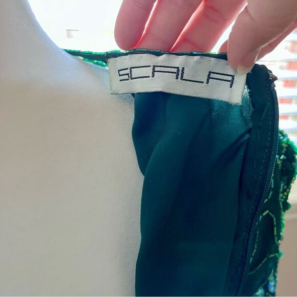 Scala Emerald Beaded Sequin Silk Formal Evening Gown Sz. Large - Picture 13 of 13